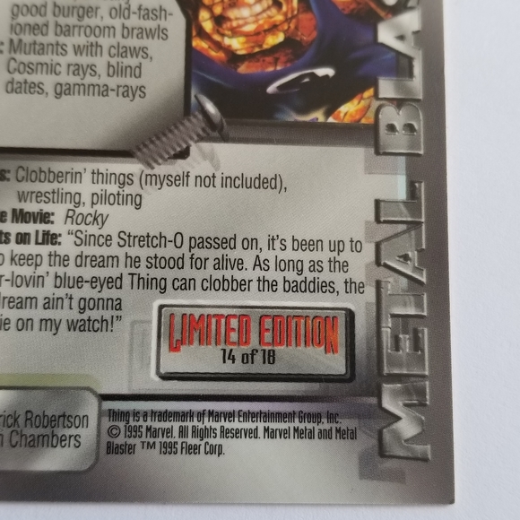 Vintage Marvel Metal trading card 1995 Thing Limited Edition card #14 of 18 - Picture 6 of 10